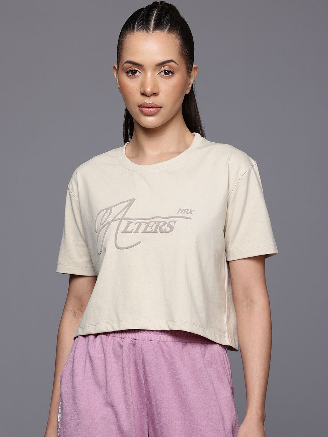 HRX by Hrithik Roshan Lifestyle Typography Print Crop T-shirt