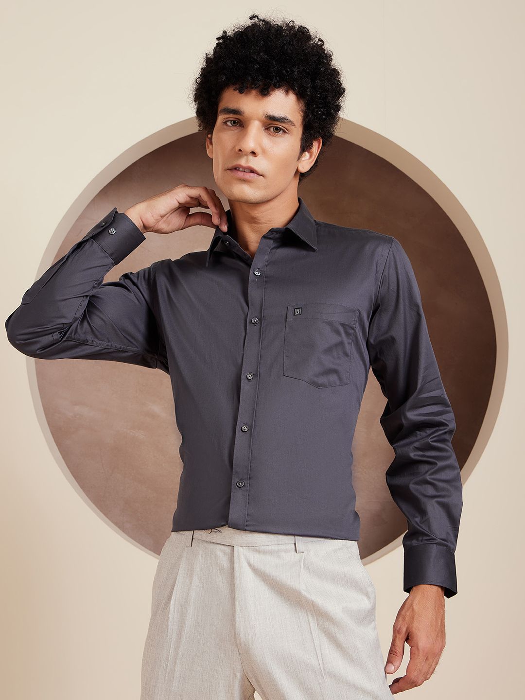 DENNISON Brand Logo Cotton Satin Shirt