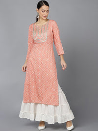 KALINI Bandhani Printed Notched Neck Gotta Patti Straight Kurta