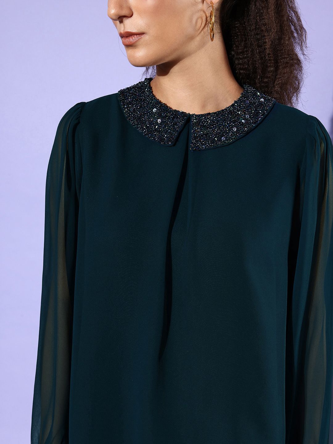 QUIERO Puff Sleeve Georgette Top