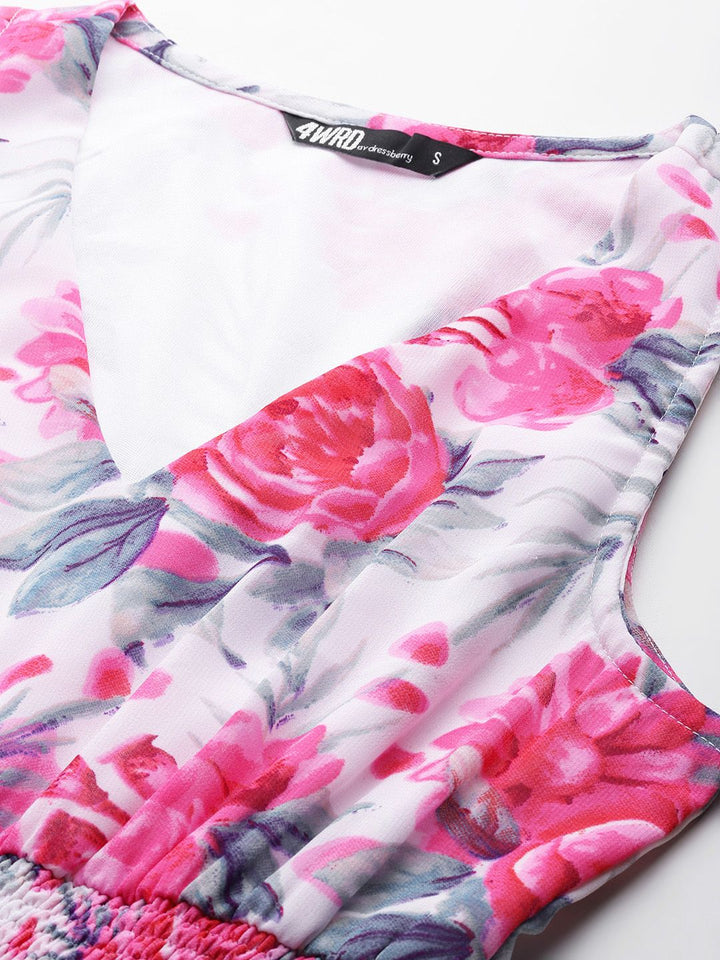 DressBerry Smocked Floral Print Maxi Dress
