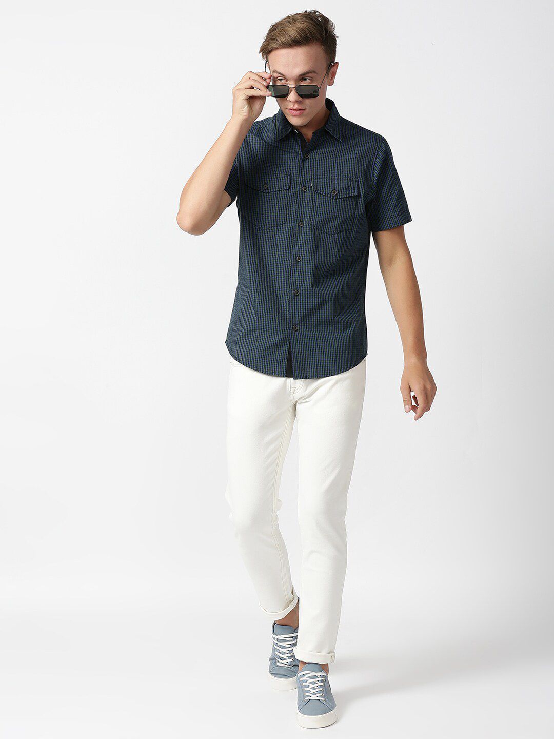 Thomas Scott Men Classic Slim Fit Checked Casual Cotton Shirt