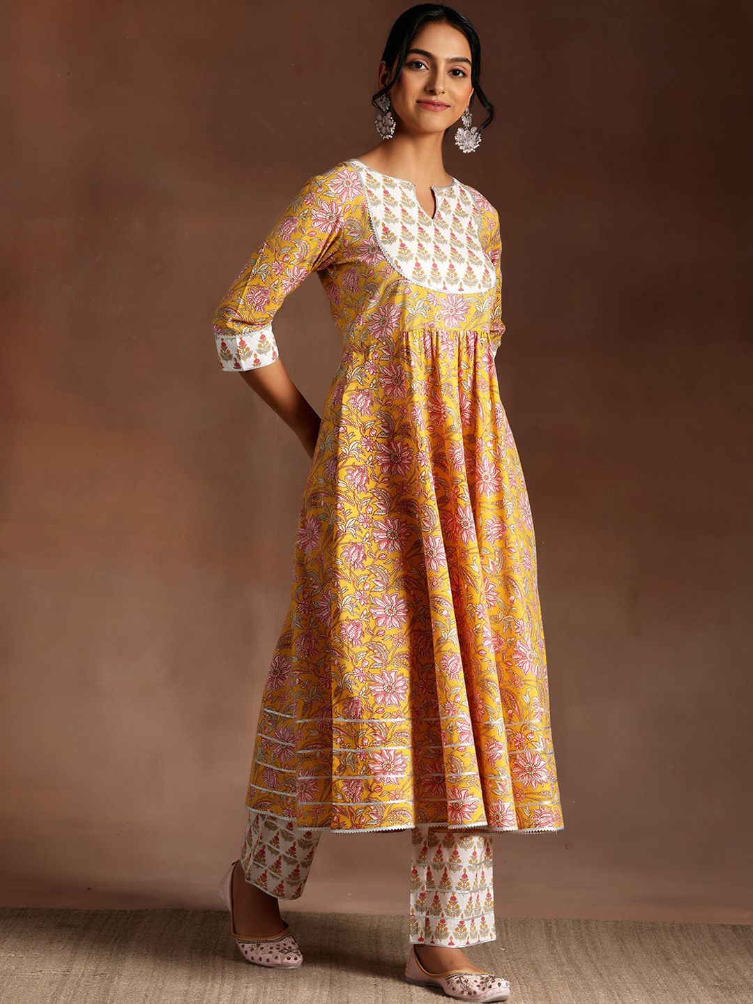 Libas Floral Printed Regular Gotta Patti Pure Cotton Kurta with Palazzo & Dupatta