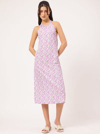 DressBerry Fairycore-Fashionable Printed Halter Neck Open-Back Sheath Midi Dress