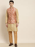 SOJANYA Kurta Emas & Merah Lelaki dengan Jaket Churidar & Nehru