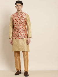 SOJANYA Kurta Emas & Merah Lelaki dengan Jaket Churidar & Nehru