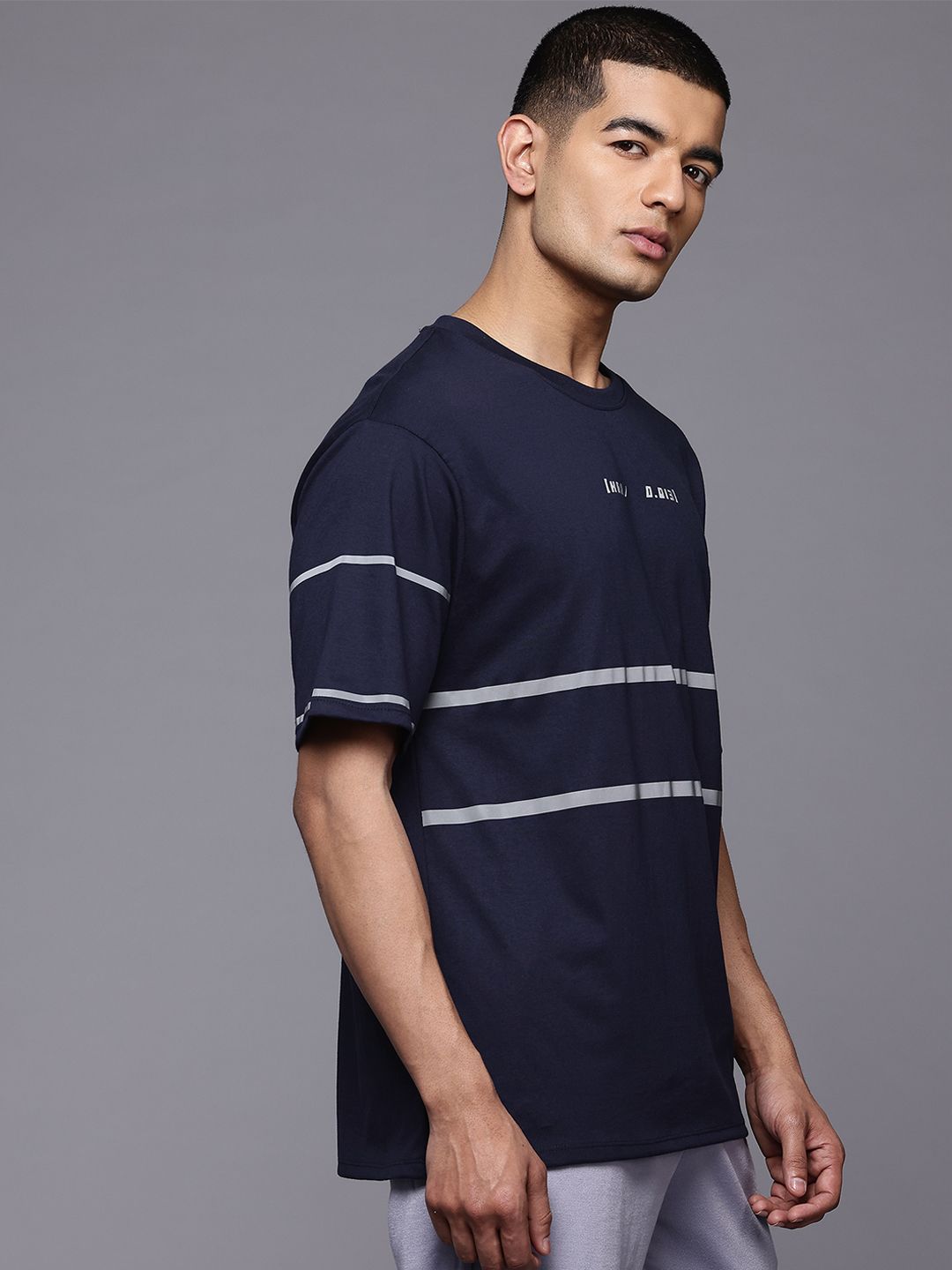HRX by Hrithik Roshan Men Reflective Striped Relaxed Fit T-shirt