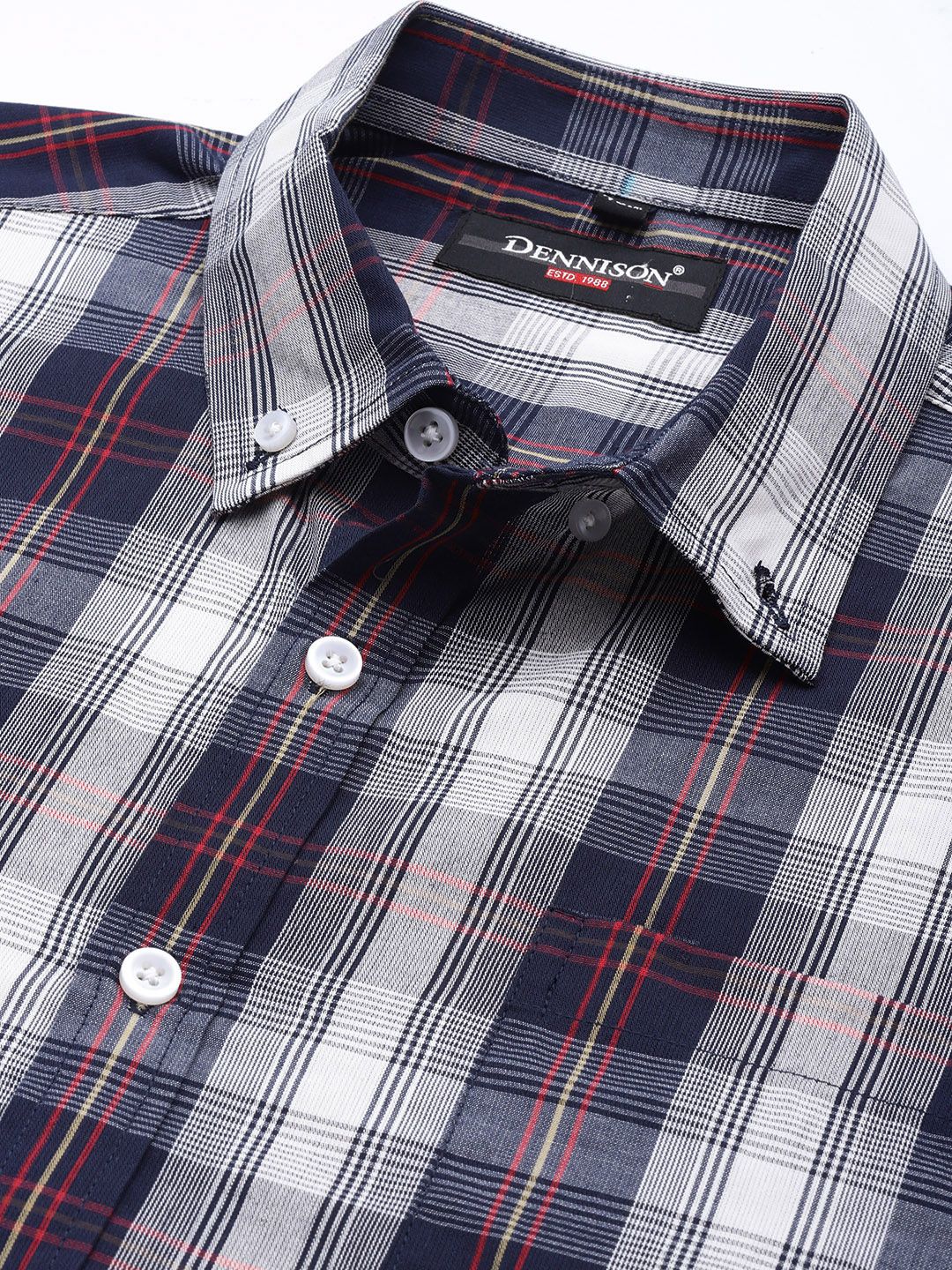DENNISON Men Navy Blue Regular Fit Checked Casual Shirt