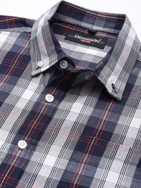 DENNISON Men Navy Blue Regular Fit Checked Casual Shirt