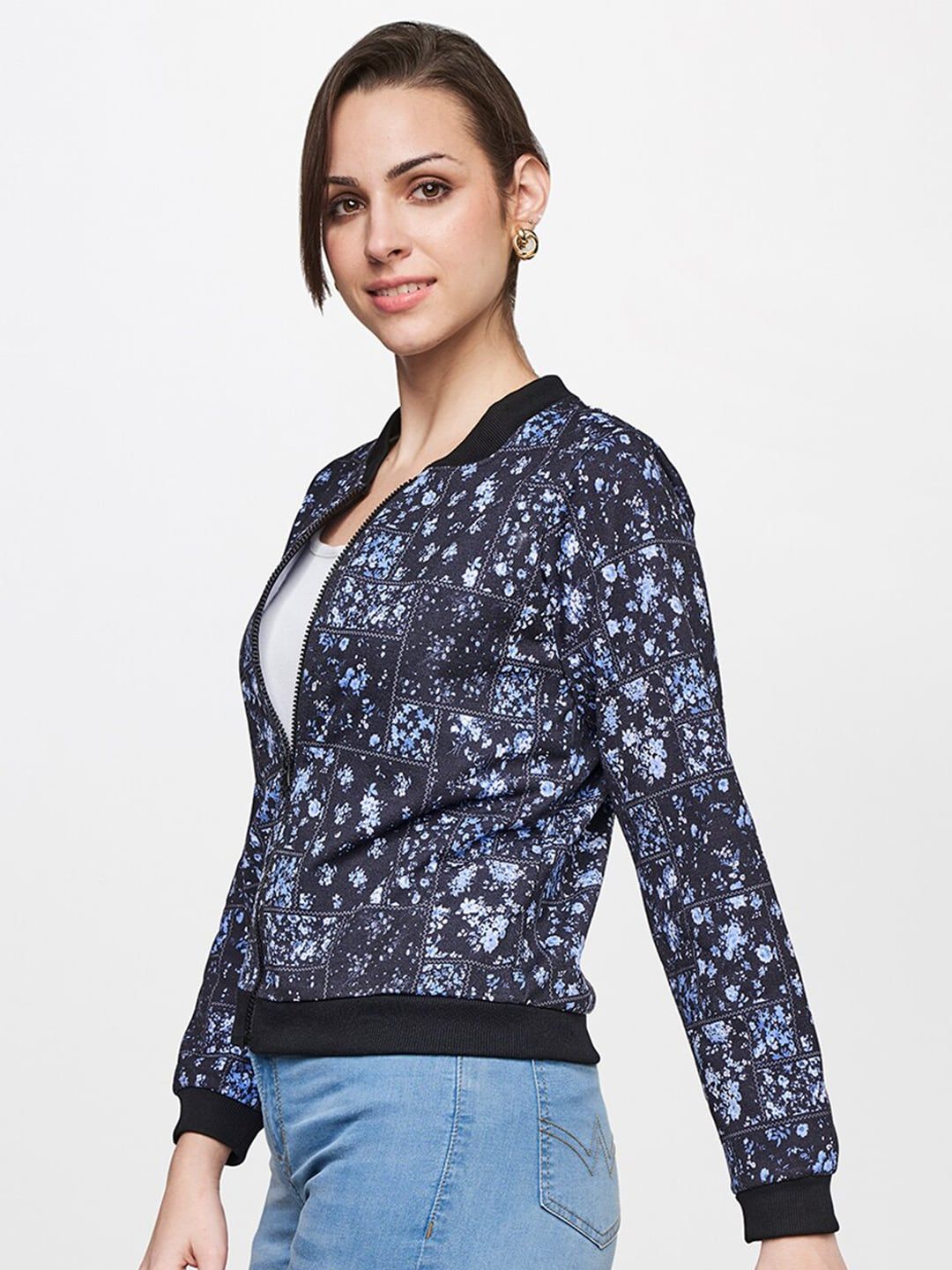 AND Women Blue Floral Printed Sweatshirts