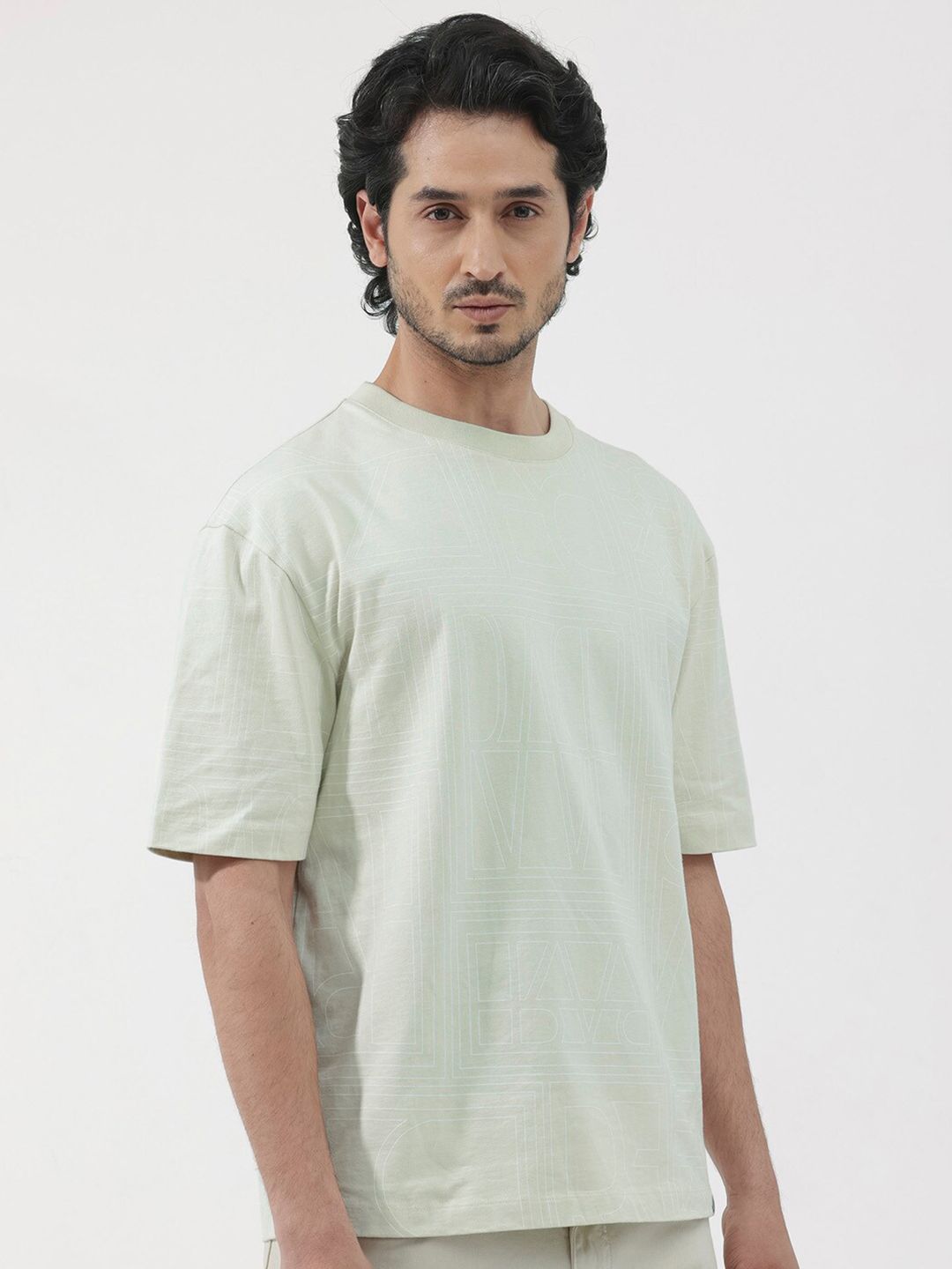 RARE RABBIT Men Hagrid Oversized Round Neck Cotton T-Shirt