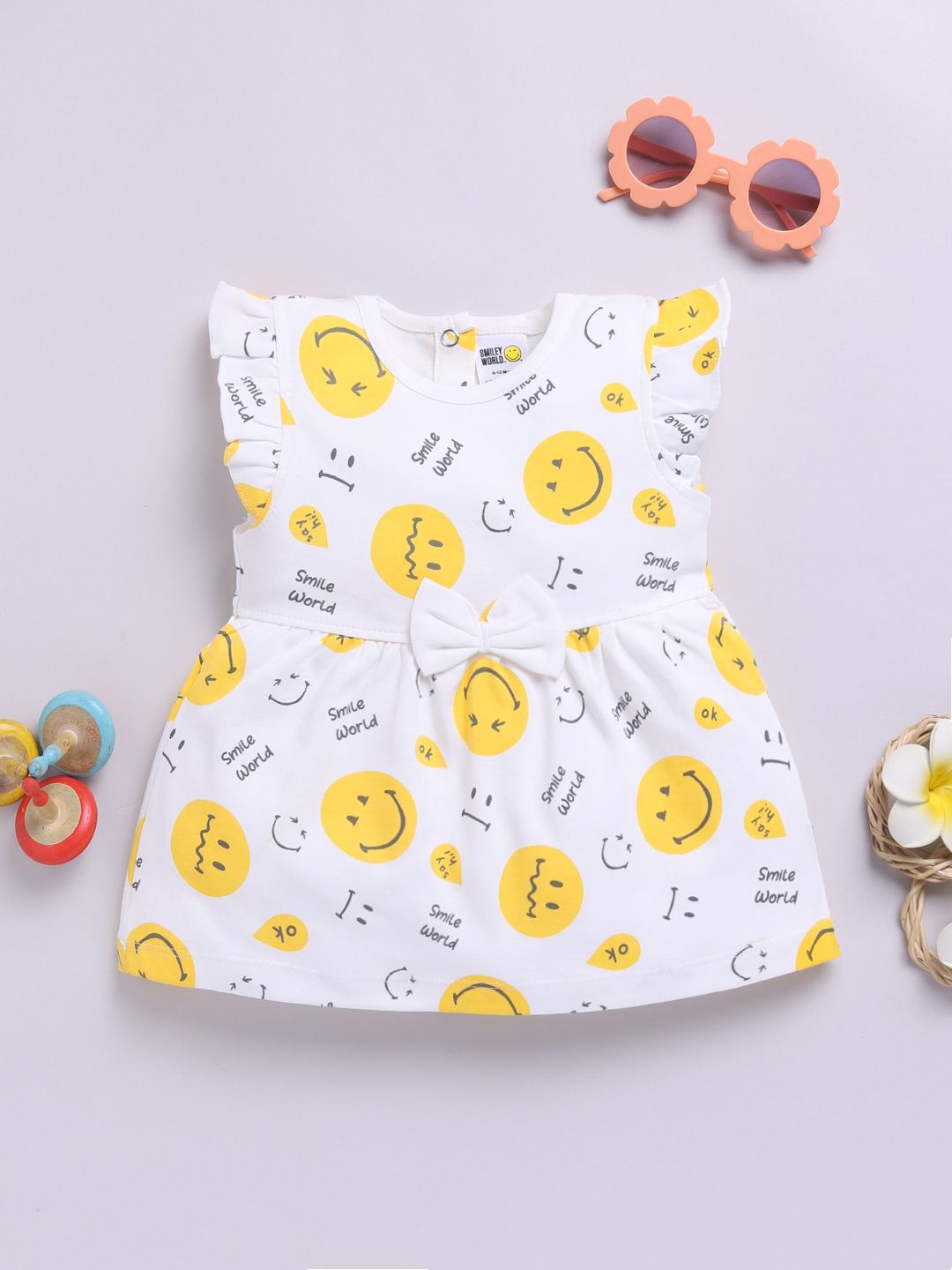 Happy Faces Infant Girls Smiley Printed Pure Cotton A-Line Dress
