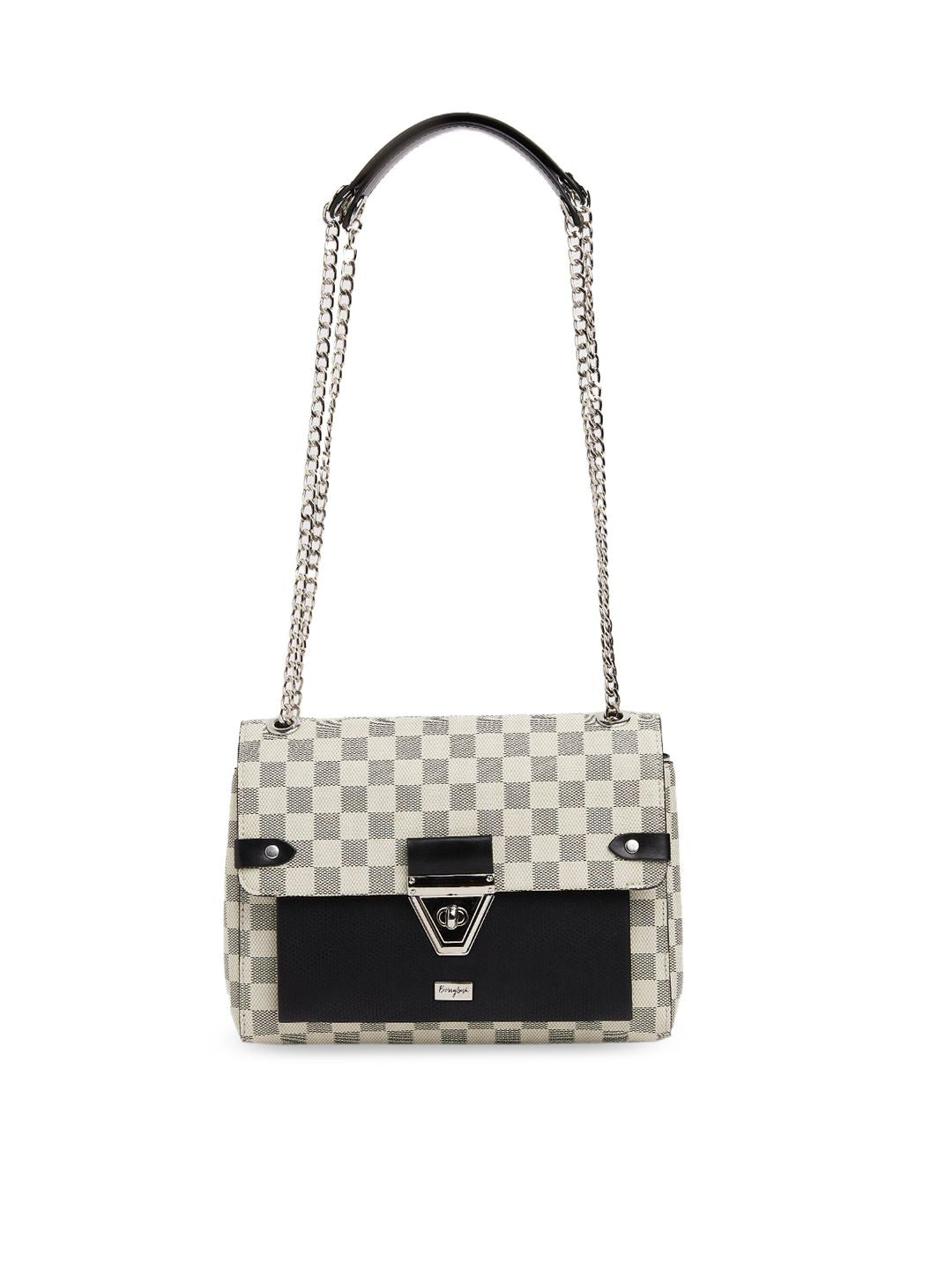 Berrylush Off White Checked Structured Sling Bag