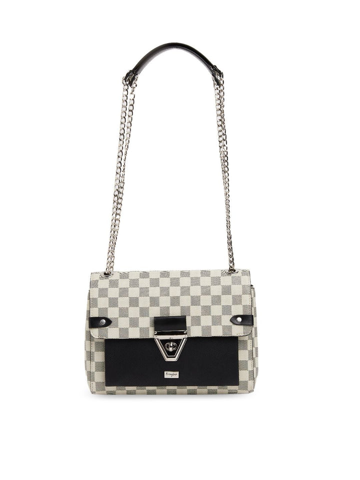 Berrylush Off White Checked Structured Sling Bag