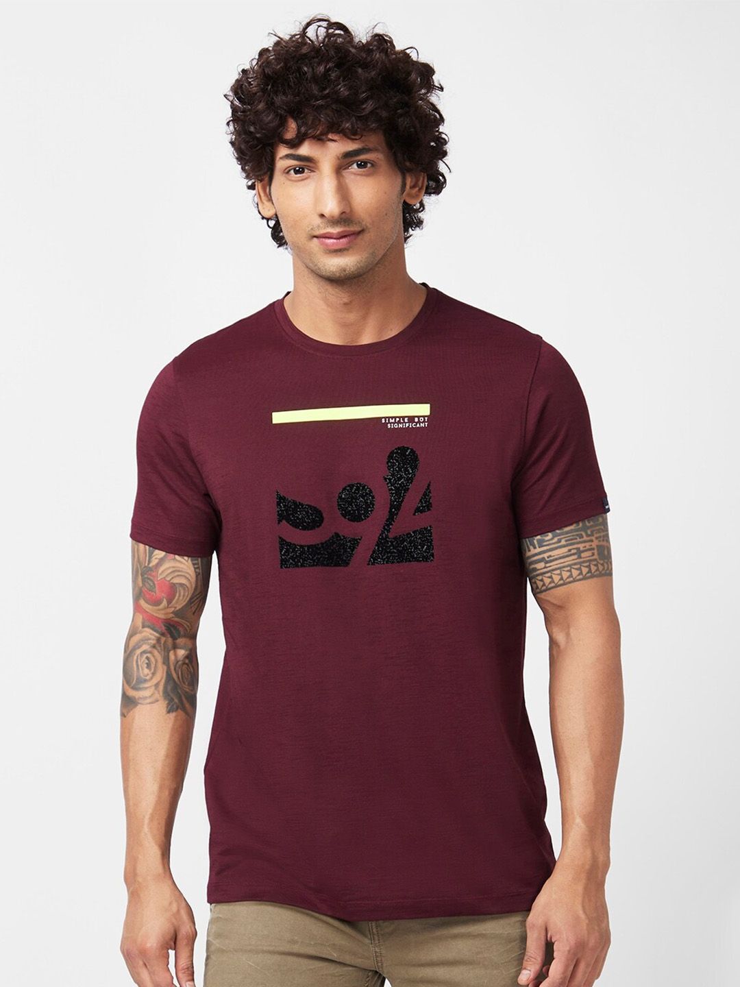 SPYKAR Abstract Printed Slim Fit Cotton T-shirt