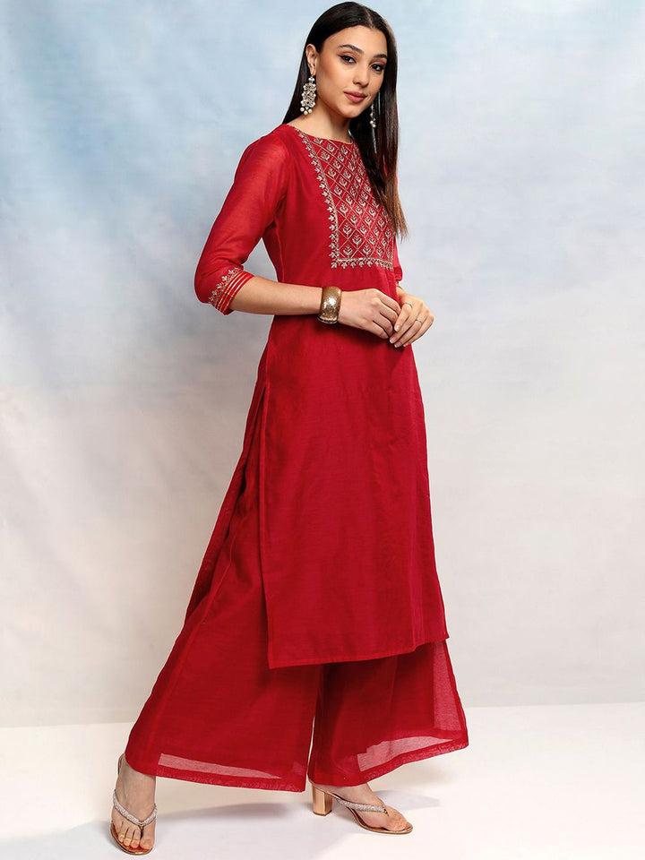 Vishudh Women Ethnic Motifs Embroidered Regular Thread Work Kurta with Palazzos