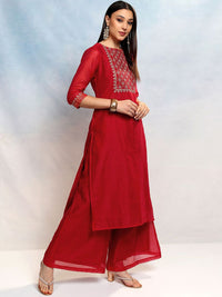 Vishudh Women Ethnic Motifs Embroidered Regular Thread Work Kurta with Palazzos