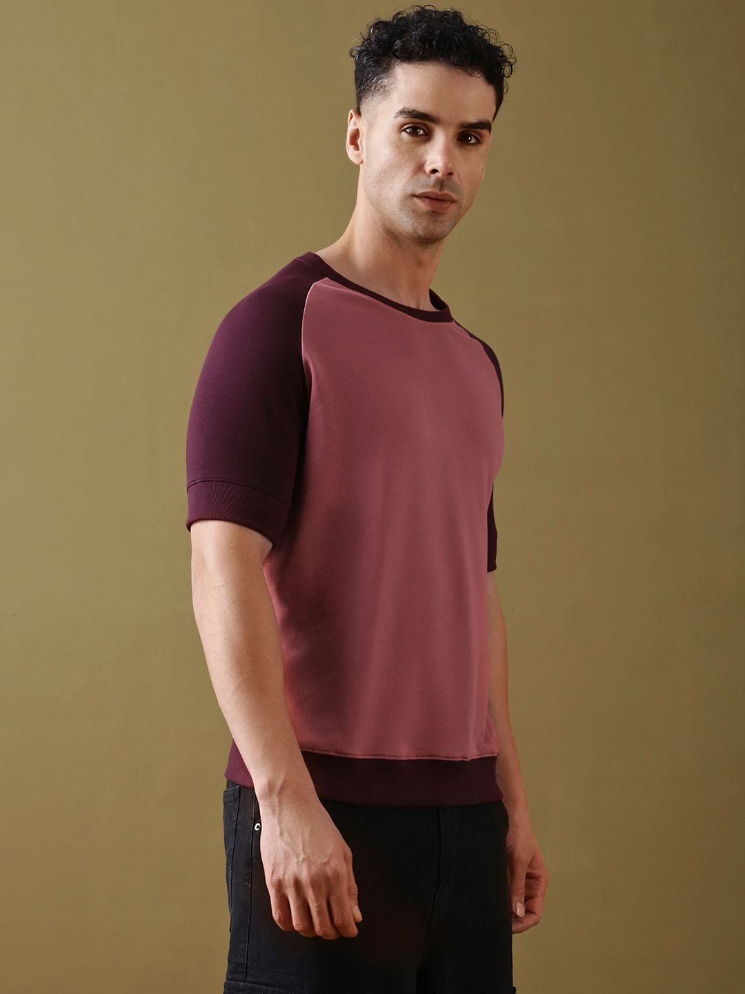 DILLINGER Men Colourblocked Ultra Soft Drapey Cotton Raglan T-Shirt