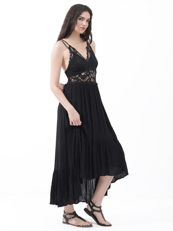 RAREISM Self Design Shoulder Strap Fit & Flare Midi Dress