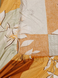 KLOTTHE Mustard-Yellow & White Floral-Printed 400TC Pure Cotton Fitted Double Bedsheet Set