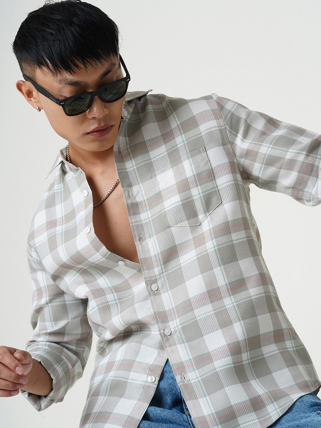 VASTRADO Men Classic Spread Collar Checked Cotton Slim Fit Casual Shirt