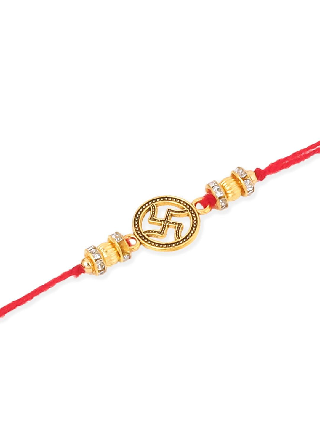 NVR Unisex Set of 4 Artificial Stones Swastik Thread Rakhi with Roli Chawal Chandan Mishri
