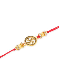 NVR Unisex Set of 4 Artificial Stones Swastik Thread Rakhi with Roli Chawal Chandan Mishri