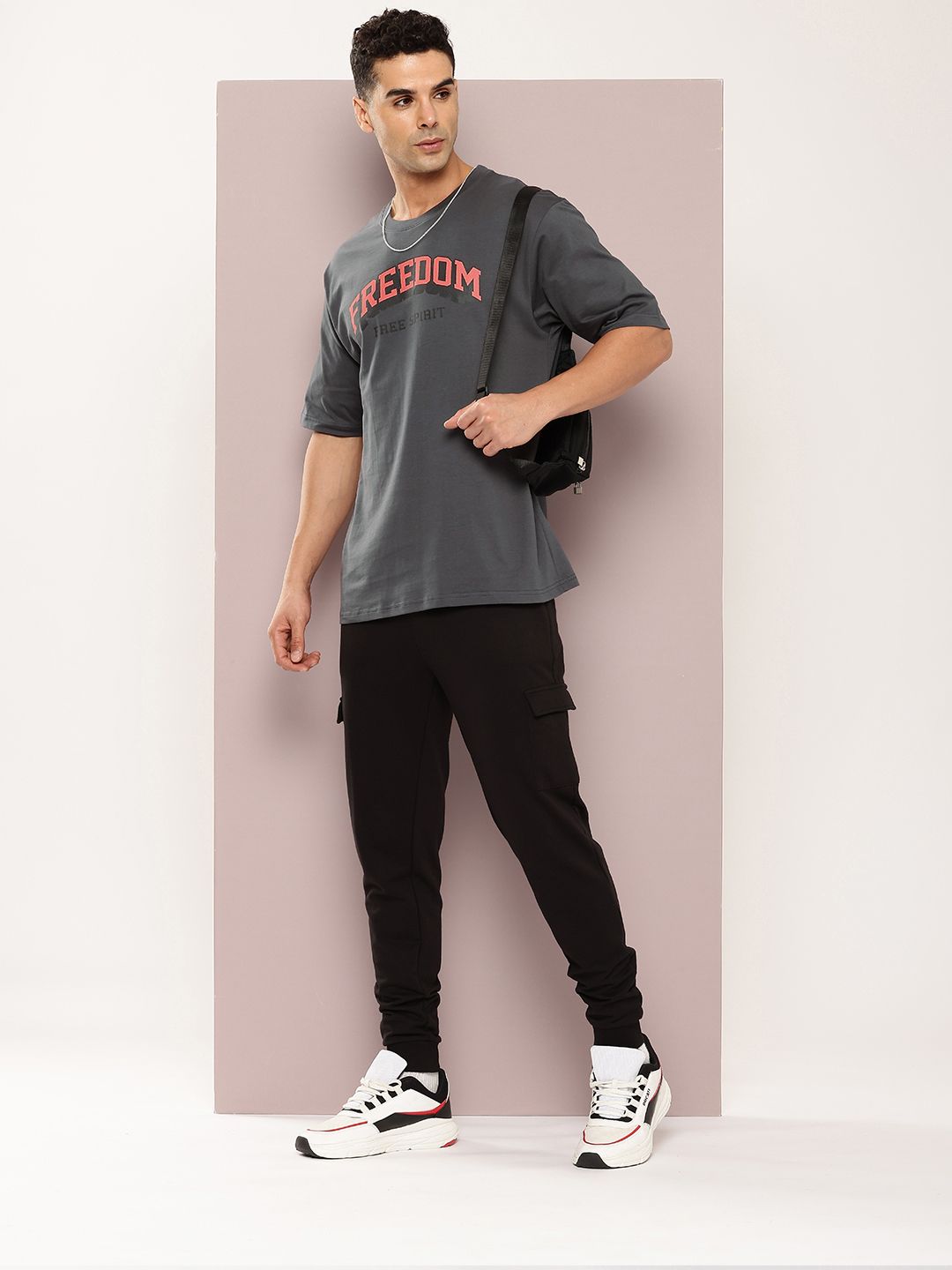 DILLINGER Men Typography Printed Drop-Shoulder Sleeves Oversized Pure Cotton T-shirt