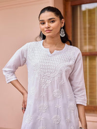 House of Chikankari Women White Cotton Chikankari Embroidered Kurta