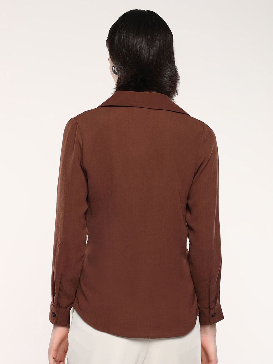 RAREISM Women Solid Shirt Collar Shirt Style Cotton Top