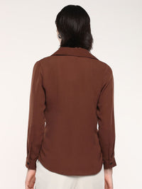 RAREISM Women Solid Shirt Collar Shirt Style Cotton Top