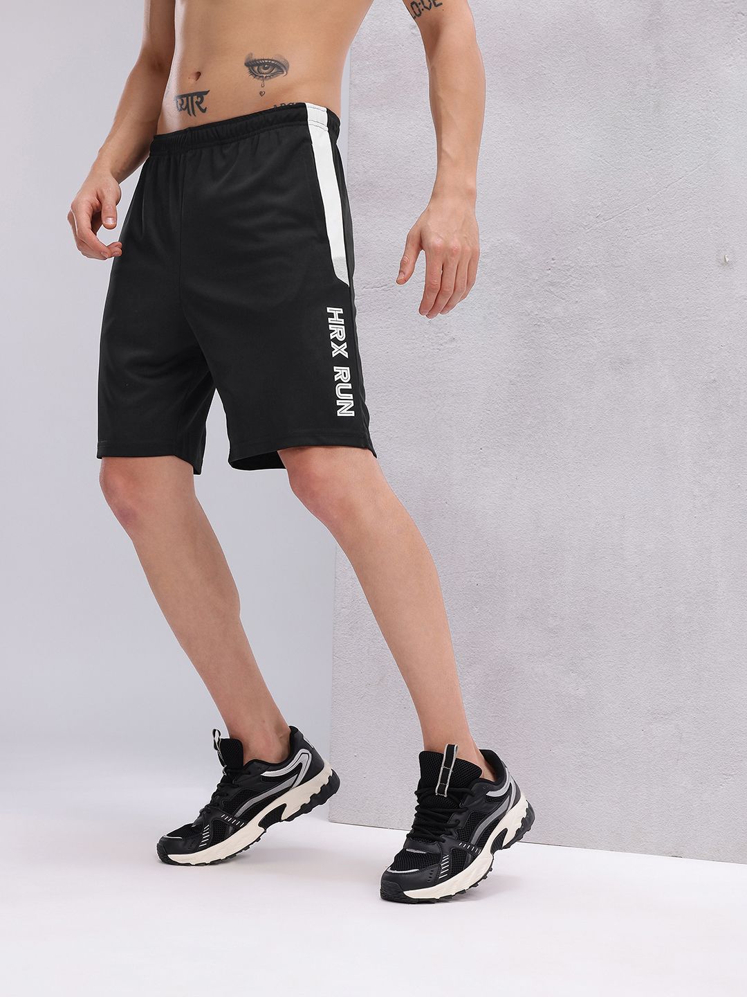 HRX by Hrithik Roshan Men Monochrome Typography Rapid-Dry Running Shorts