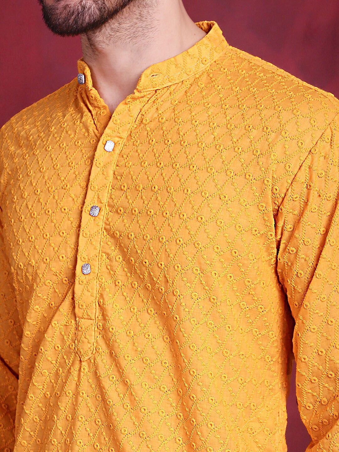 Jompers Geometric Chikankari Embroidered Kurta