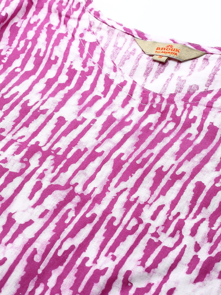 Anouk Women Purple & White Ethnic Motifs Printed Cotton Kurta