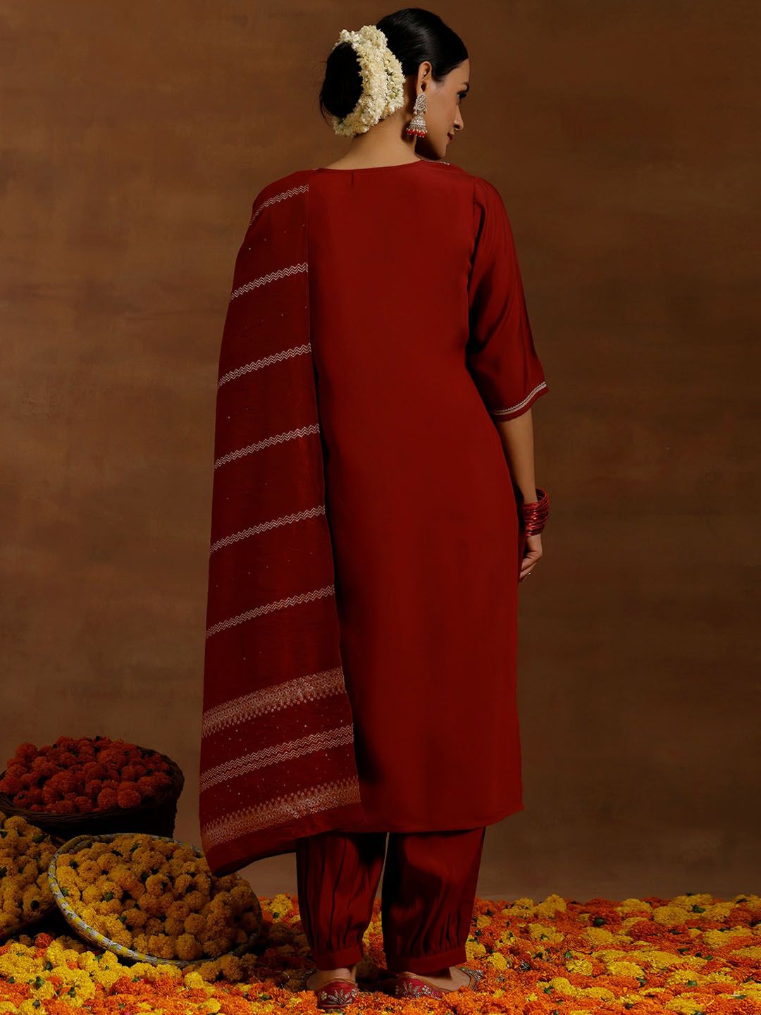 Libas Floral Embroidered Regular Sequinned Kurta With Salwar & Dupatta