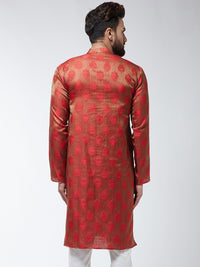 SOJANYA Kurta Lurus Bersulam Merah & Beige Lelaki