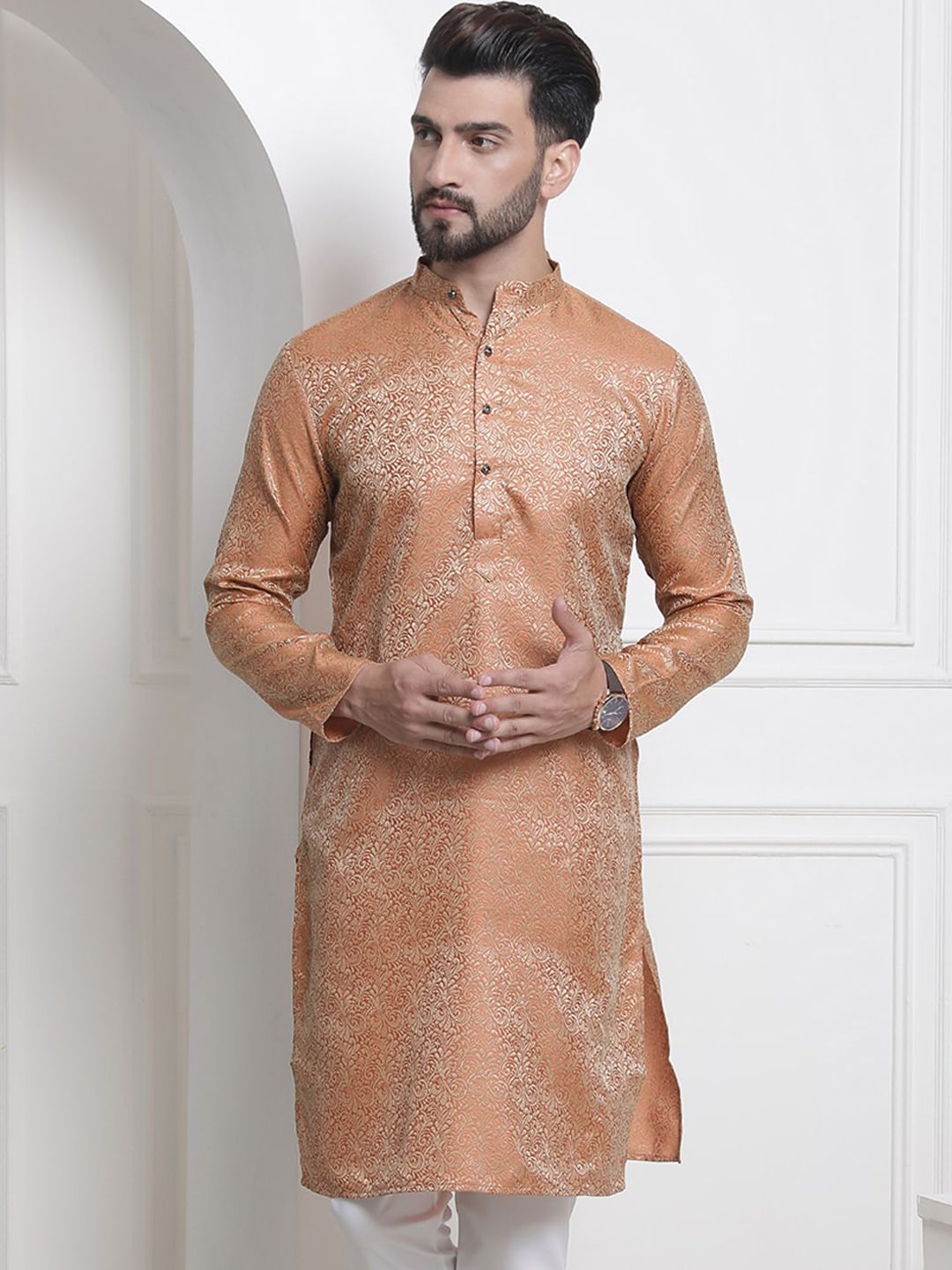 SOJANYA Motif Etnik Rekaan Tenunan Kolar Mandarin Jacquard Kurta