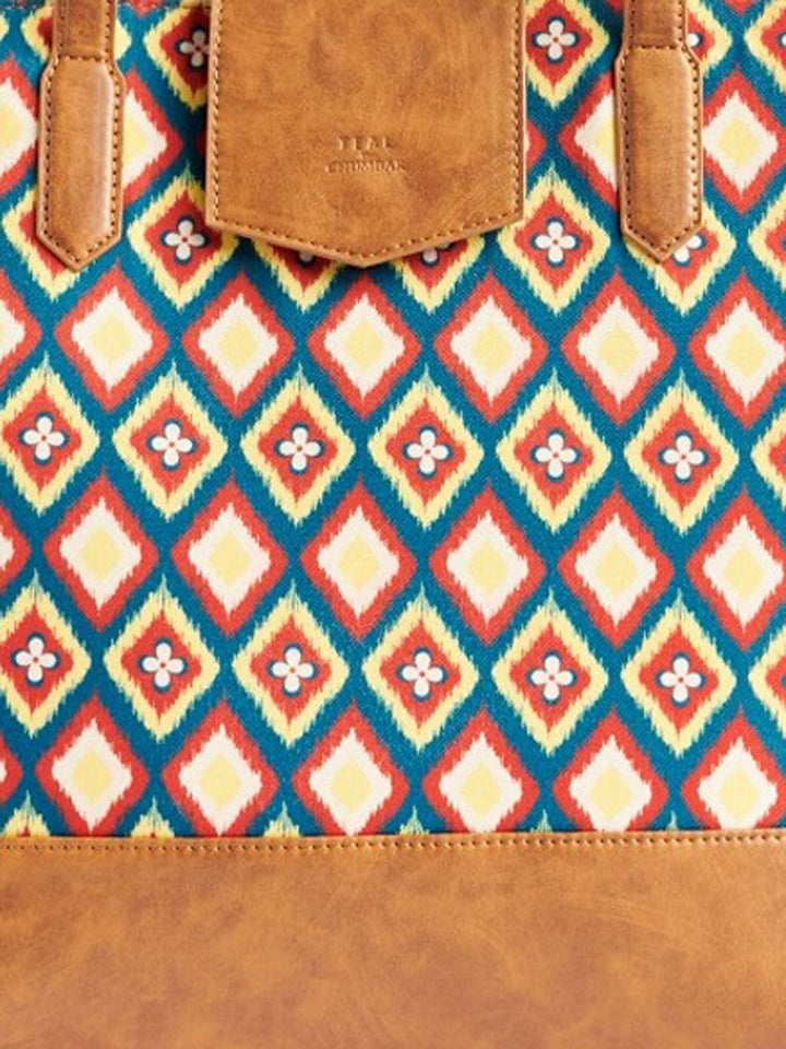 TEAL BY CHUMBAK Geometeric Printed Oversized Shopper Shoulder Bag