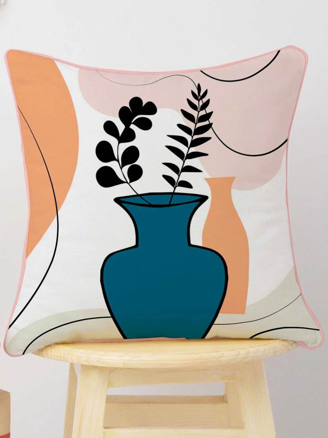STITCHNEST White & Blue Set of 5 Floral Velvet Square Cushion Covers