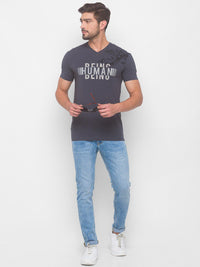 Being Human Men Grey & White Being Human Printed V-Neck T-shirt
