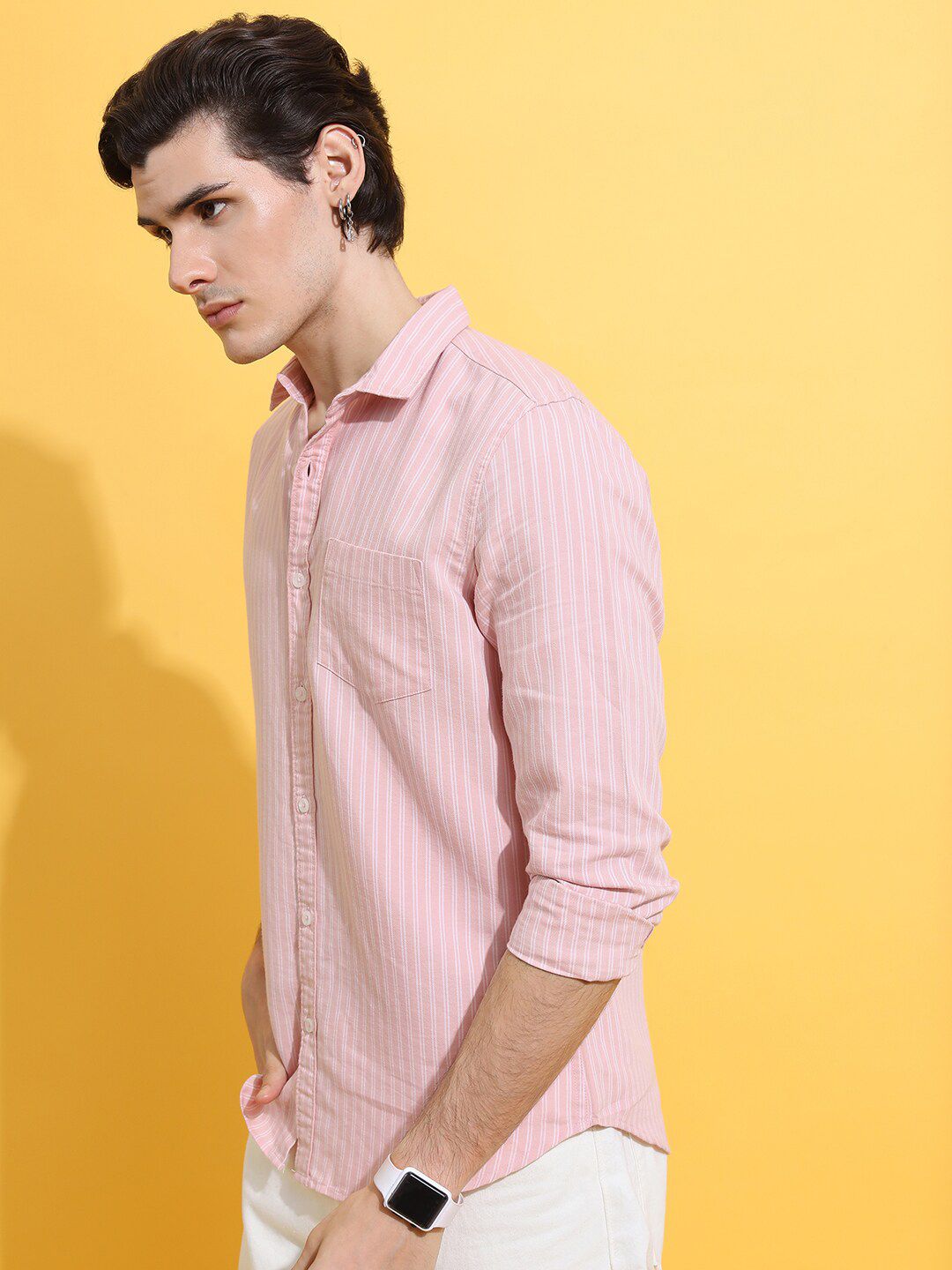 HIGHLANDER Pink Slim Fit Striped Casual Shirt