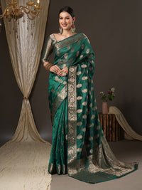 Saree mall Teal Green & Gold-Toned Woven Design Zari Organza Bagh Sarees