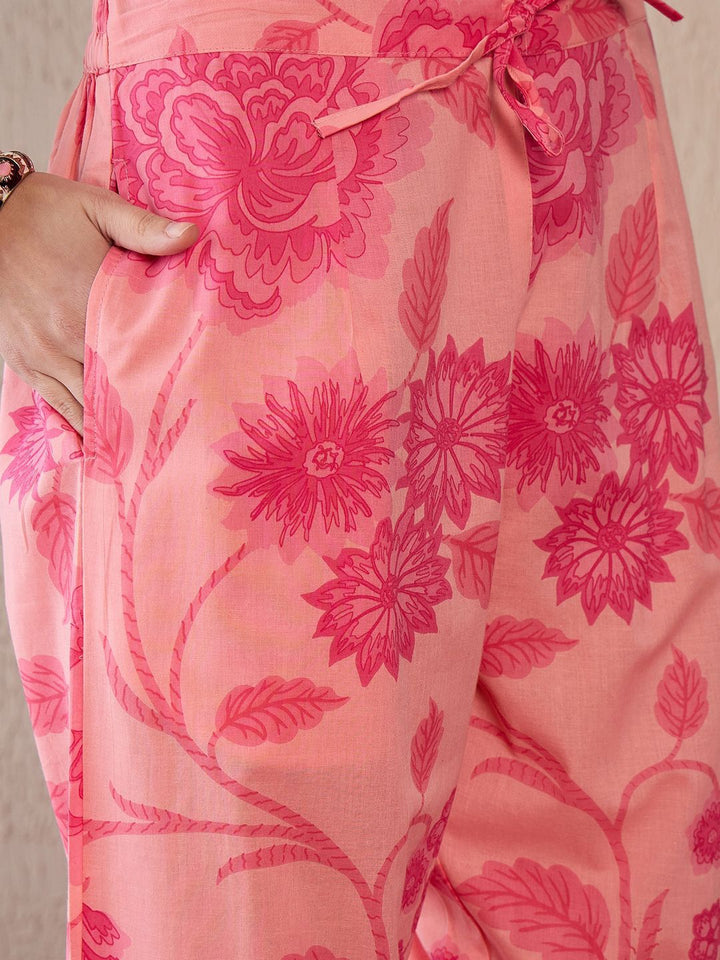 Indo Era Women Floral Printed Regular Pure Cotton Kurta with Trousers & With Dupatta