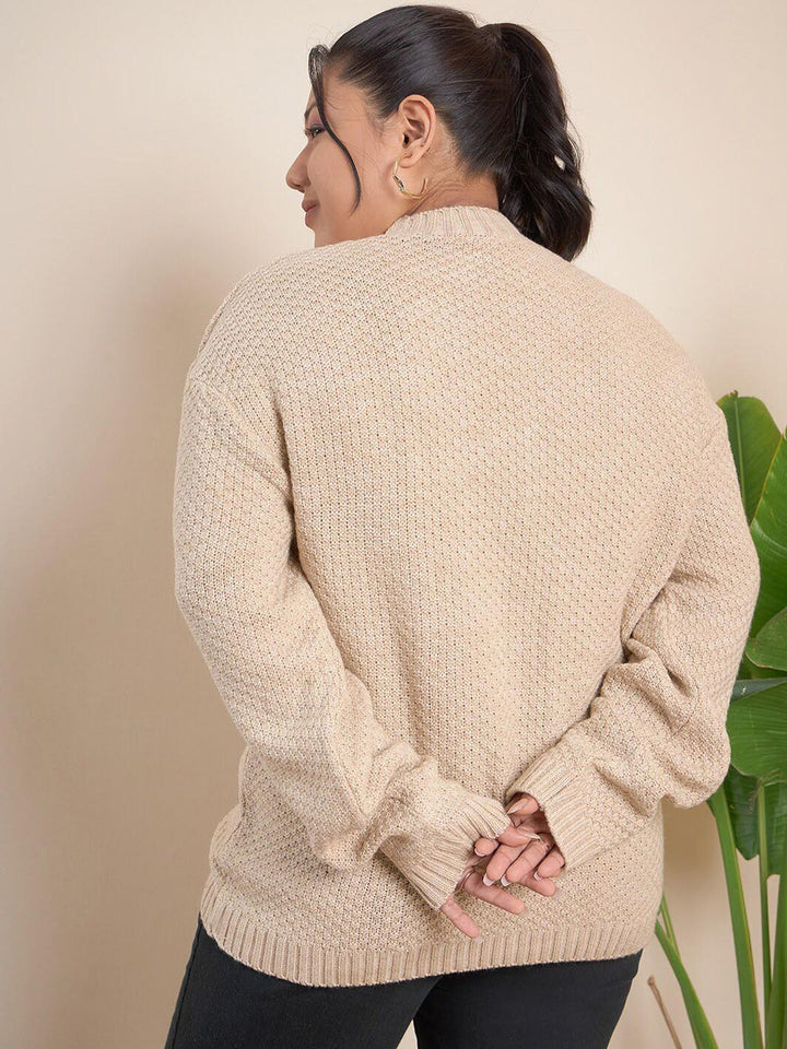 CURVY STREET Plus Size Cable Knit Pure Acrylic Pullover