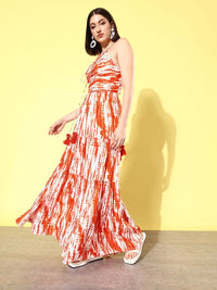 QUIERO Abstract Printed Cut-Outs Detailed Halter Neck Maxi Dress