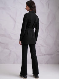Tokyo Talkies Black High Neck Longline Top With Trouser & Belt