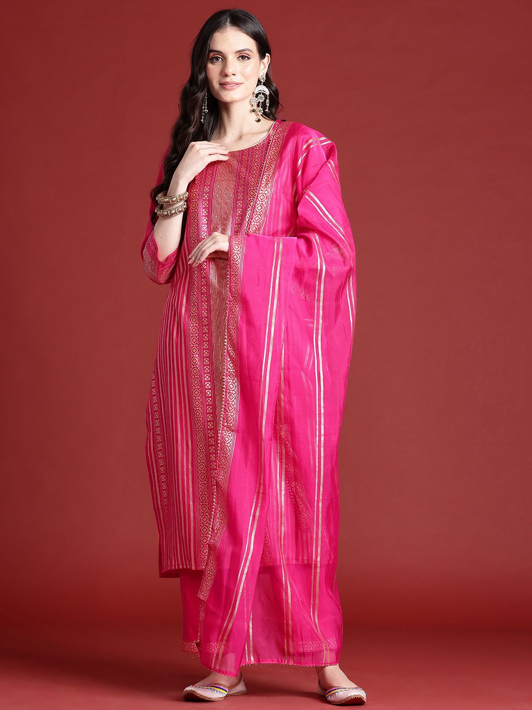 Anouk Tyohaar Collection Printed Panelled Kurta with Palazzos & Dupatta