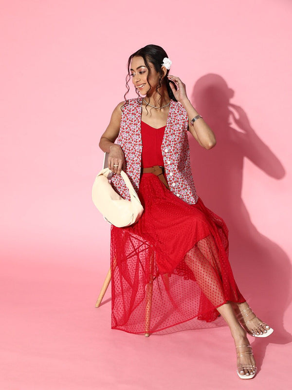 Athena Women Gorgeous Red Solid Tulle Dress