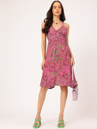 DressBerry Ethnic Printed Shoulder Straps Back Tie-Up Mini Dress