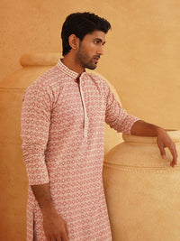 SOJANYA Floral Embroidered Mandarin Collar Long Sleeves Thread Work Pure Cotton Kurta Set